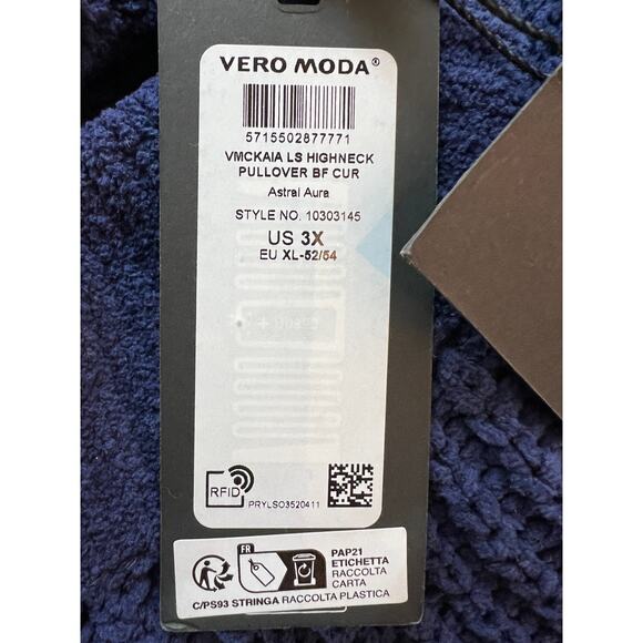 Vero Moda Mock Neck Pullover Casual Relaxed Sweater Blue Women's Size 3X NEW! - Picture 10 of 12
